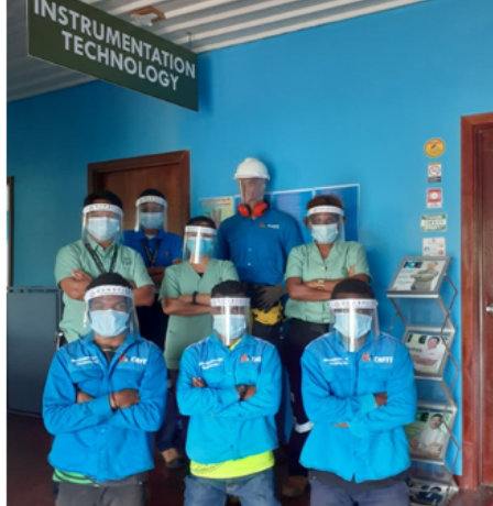 The Instrumentation Team  of Don Bosco Technological Institute in Action:  Students and staff  in the process of  making Face Shields.