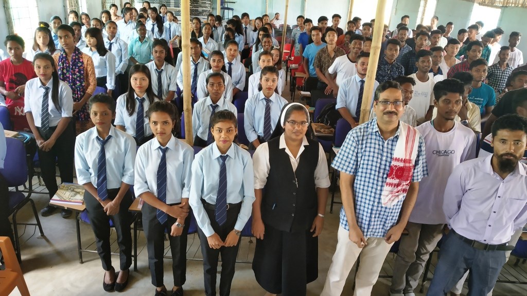 Students and teachers gathered in assembly of Don Bosco College Golaghat, Assam,India