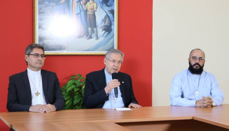 Members of the Rectory of UniSALESIANO, the Rector of the Institution, Fr. Luigi Favero, the Vice-Rector and Director-General of the Lins campus, Fr. Paulo Vendrame, and the Pro-Rector of Pastoral, Fr. Erondi Tamandaré