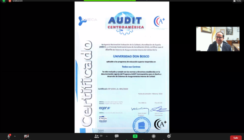 Ceremonia virtual de entrega certificación SIAC