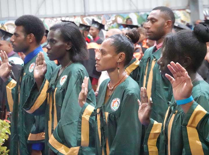 Graduation students of the 19th graduation ceremony of the Don Bosco Technological Institute, Port Moresby, Papua New Guinea.