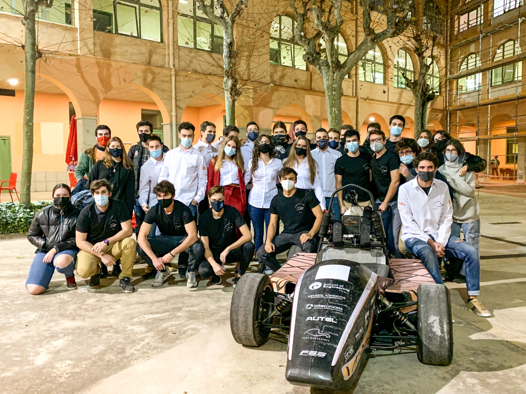 The EUSS MotorSport team from the Escola Universitària Salesiana de Sarrià with the new EM-03 race car, Barcelona, Spain