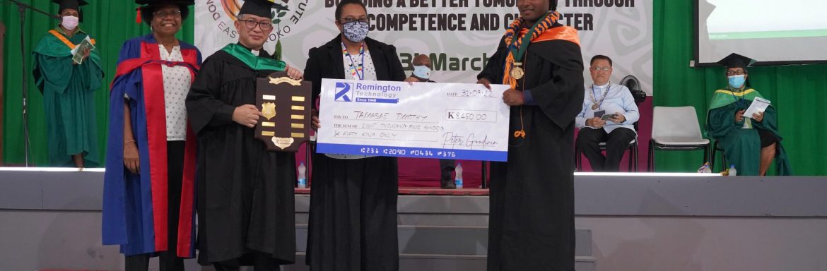 Tamasae Timothy, student of Bachelor’s in Automotive Technology from  Don Bosco Technological Institute received the “Best in Technology” award from the Remington Group, Papua New Guinea