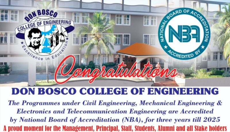 Don Bosco College of Engineering, Fatorda achieves NBA accreditation