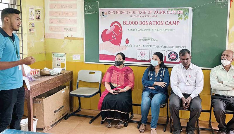 Final year B. Sc students from Don Bosco College of Agriculture, Sulcorna Goa, under RAWE (Rural agriculture work experience) program organized a Blood Donation Camp together with the N.S.S. unit of Don Bosco College of Agriculture and North District Hospital, Mapusa (Blood Bank)