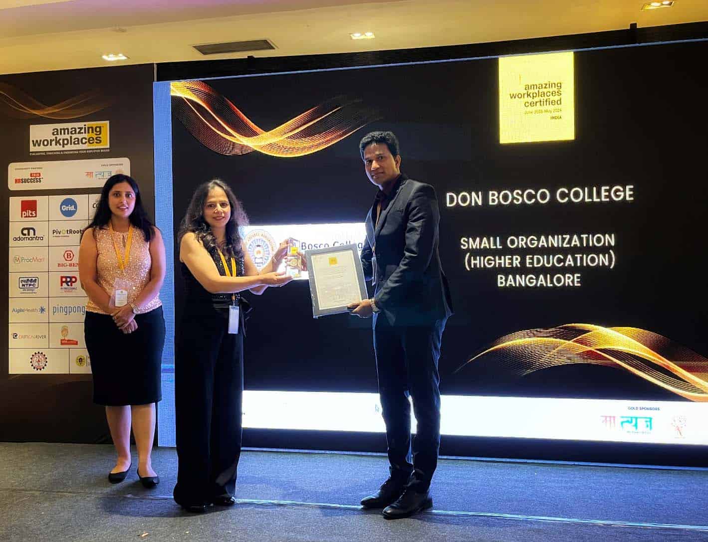 Achieving Excellence in Education: Don Bosco College Bangalore receives “Amazing Workplace Certified Organization” Award