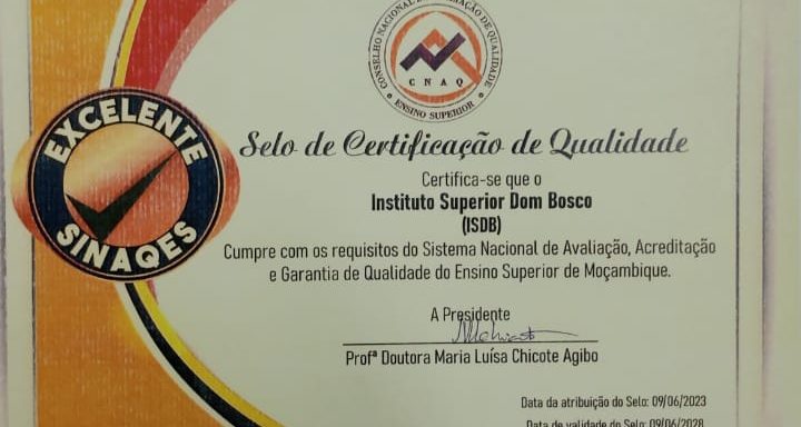 Instituto Superior Dom Bosco Maputo, obtém Selo de Certificação de Qualidade