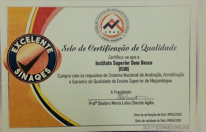 Instituto Superior Dom Bosco Maputo, obtém Selo de Certificação de Qualidade