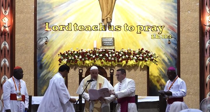 Pope Francis expressed his joy at being in the Diocesan Shrine of Mary Help of Christians, Boroko, the Shrine, built on the Salesian property, also houses the Don Bosco Technological Institute, Emmaus Conference Centre and the Salesian Provincial House. It is a reminder of the growth of the Faith in Papua New Guinea, Oceania.