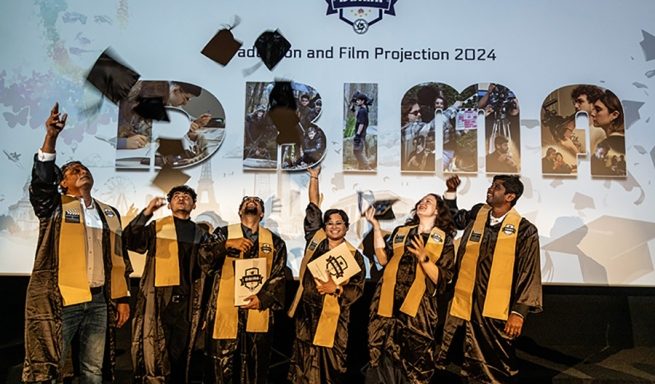 The graduation ceremony of the first graduates of the European Master's Degree in Cinema and Audiovisual. of the Don Bosco International Media Academy (DBIMA) took place at the Les 7 Parnassiens cinema in Paris