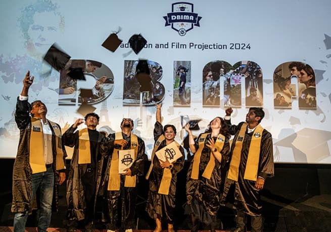 The graduation ceremony of the first graduates of the European Master's Degree in Cinema and Audiovisual. of the Don Bosco International Media Academy (DBIMA) took place at the Les 7 Parnassiens cinema in Paris