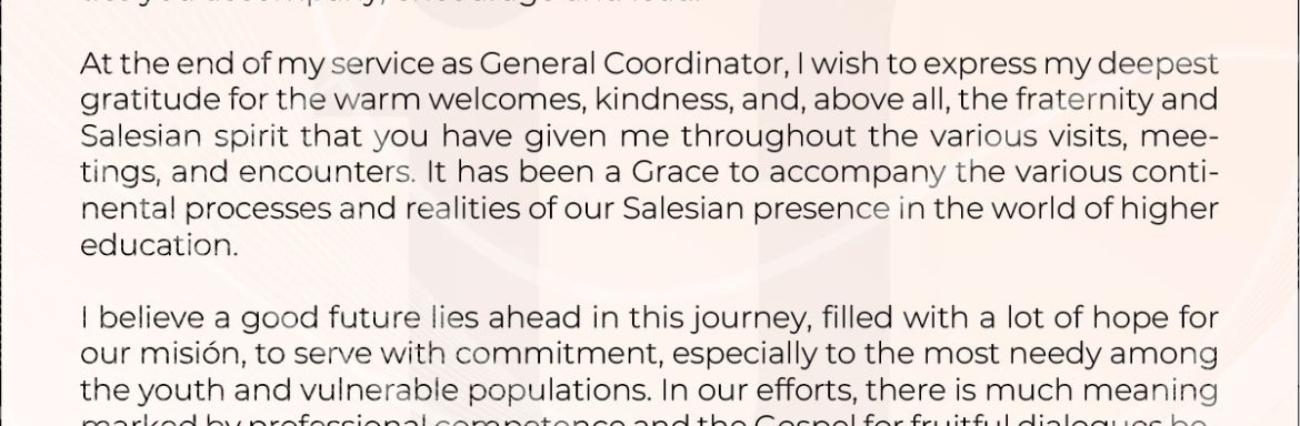 Letter from Father Oscar Lozano to the directors of the Salesian Institutions of Higher Education (IUS)