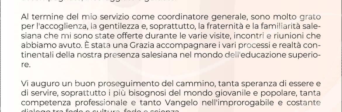 Lettera di padre Oscar Lozano ai direttori delle Istituzioni salesiane di Educazione Superiore (IUS)