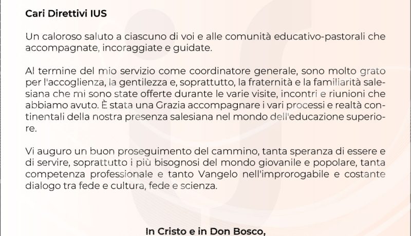 Lettera di padre Oscar Lozano ai direttori delle Istituzioni salesiane di Educazione Superiore (IUS)