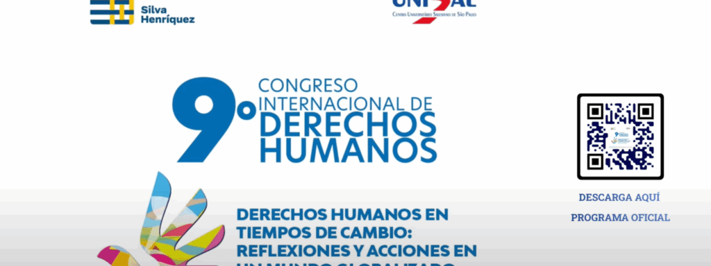 Nos dias 20 e 21 de agosto de 2025, a Universidad Católica Silva Henríquez (UCSH), no Chile, foi palco do 9º Congresso Internacional de Direitos Humanos, promovido pela Escuela de Derecho da instituição. O evento, apoiado pelo UNISAL (Centro Universitário Salesiano de São Paulo) reuniu especialistas de diversos países para debater os principais desafios contemporâneos relacionados aos direitos fundamentais, com destaque para temas como corrupção, crime organizado, inclusão social, sustentabilidade e o impacto das novas tecnologias. 