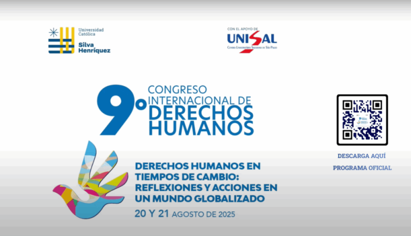 Nos dias 20 e 21 de agosto de 2025, a Universidad Católica Silva Henríquez (UCSH), no Chile, foi palco do 9º Congresso Internacional de Direitos Humanos, promovido pela Escuela de Derecho da instituição. O evento, apoiado pelo UNISAL (Centro Universitário Salesiano de São Paulo) reuniu especialistas de diversos países para debater os principais desafios contemporâneos relacionados aos direitos fundamentais, com destaque para temas como corrupção, crime organizado, inclusão social, sustentabilidade e o impacto das novas tecnologias. 
