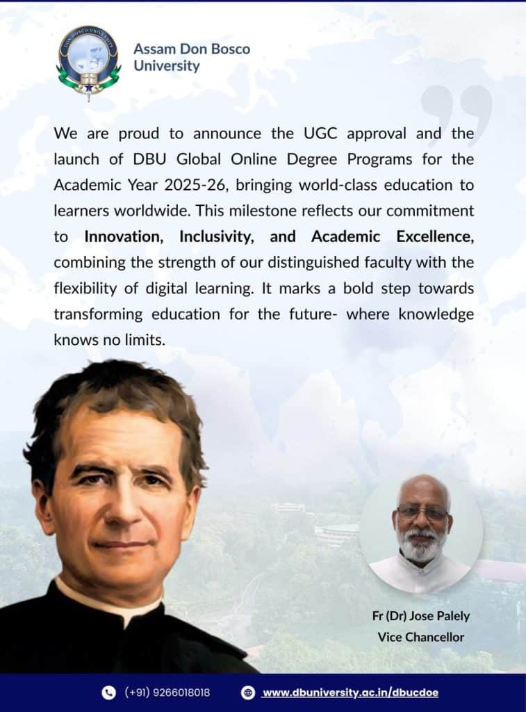 India - Assam Don Bosco University Launches UGC-Approved Global Online MBA and MCA Programs