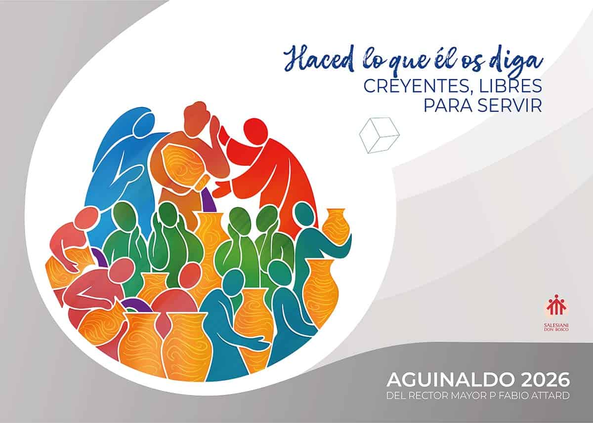 Ha sido elegido y ya se ha hecho público en la red el póster que acompañará el Aguinaldo del Rector Mayor, padre Fabio Attard, para 2026, representación gráfica del lema ya dado a conocer el pasado mes de agosto: “HACED LO QUE ÉL OS DIGA, Creyentes, libres para servir”. A continuación, presentamos la explicación de la imagen que compone el cartel