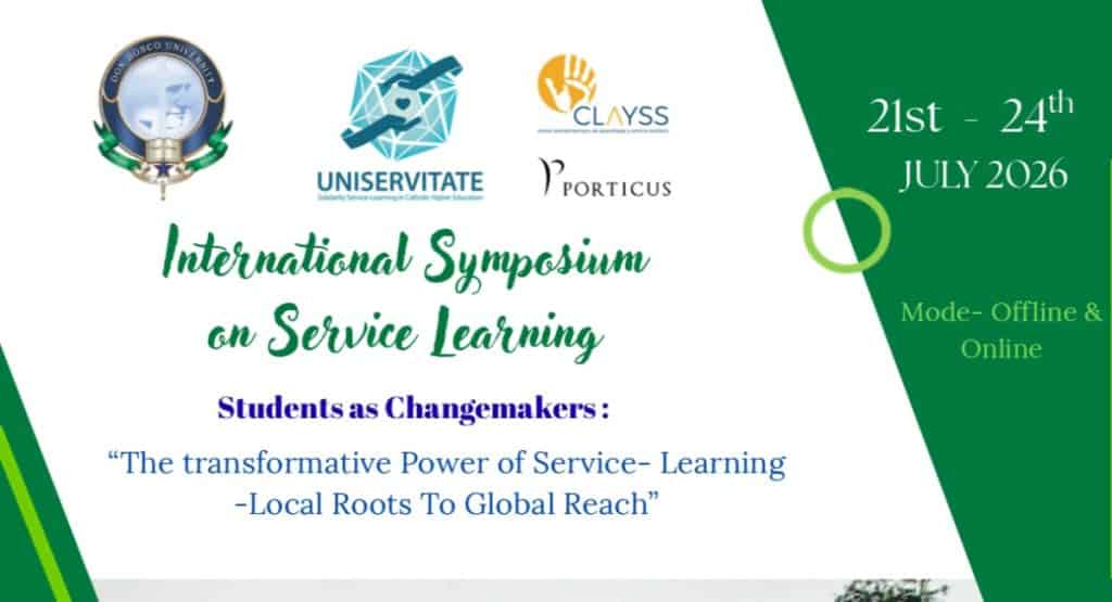 The International Symposium on Service Learning, to be held from 21–24 July 2026 at Assam Don Bosco University, it will bring together students, faculty, researchers, and practitioners to explore the transformative power of Service Learning. Centered on the theme- Students as Changemakers: The Transformative Power of Service Learning-Local Roots to Global Reach