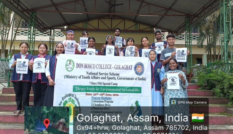 Don Bosco College, Golaghat, conducted a seven-day NSS Special Camp at Rangajan 3 No. Gaon from June 22 to 28 under the theme "Youth for Environmental Sustainability." The camp was inaugurated at Jibon Jyoti School, Rangajan, by Fr. L. Alayee, Vice Principal of Don Bosco College, with Mr Abhinav Todi, IQAC Coordinator, as Guest of Honour. Both speakers stressed youth leadership, selfless service, and environmental conservation.