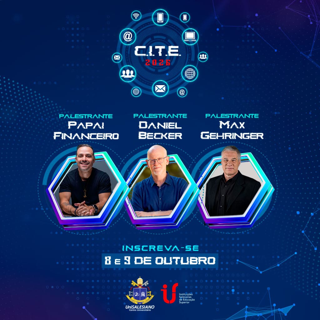 O futuro da educação e as transformações no mercado de trabalho estarão no centro das discussões do 6º CITE – Congresso Internacional de Tecnologia na Educação, promovido pelo UniSALESIANO. Com o tema “Educação X: Criatividade, Autonomia e o Futuro do Trabalho”, o congresso será realizado nos dias 8 e 9 de outubro, em formato totalmente on-line, e já está com inscrições abertas, pelo site: congressounisalesiano.com.br.